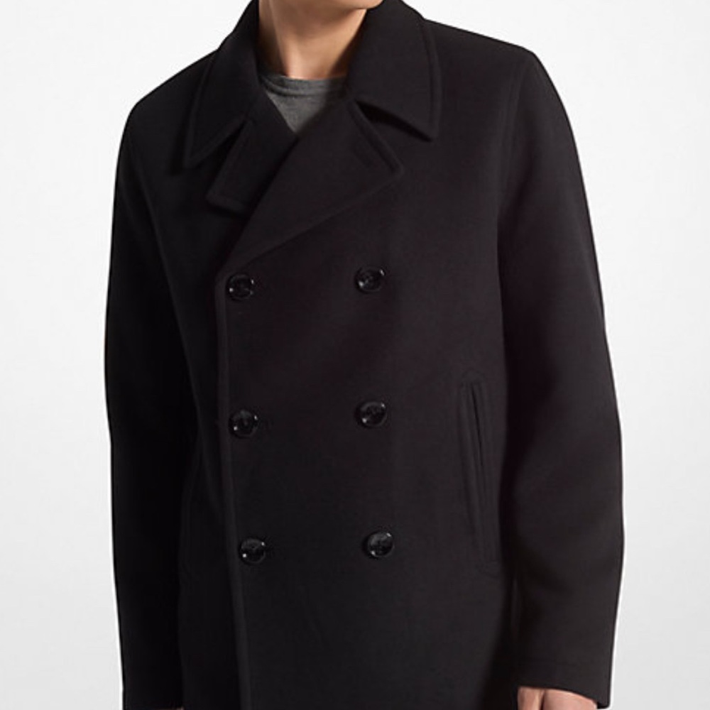 Michael Kors Classic Black Double-Breasted Pea Coat